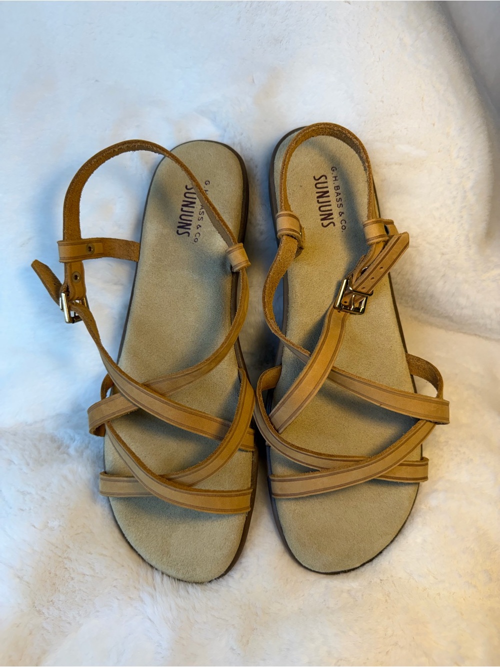Bass Sunjuns Strappy Tan Leather Sandals - Women's Size 10W